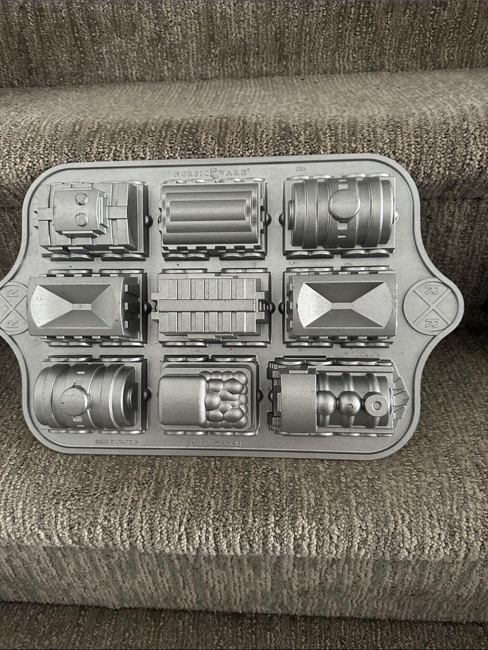 Nordic Ware Train Cake Pan with nine individual train car molds